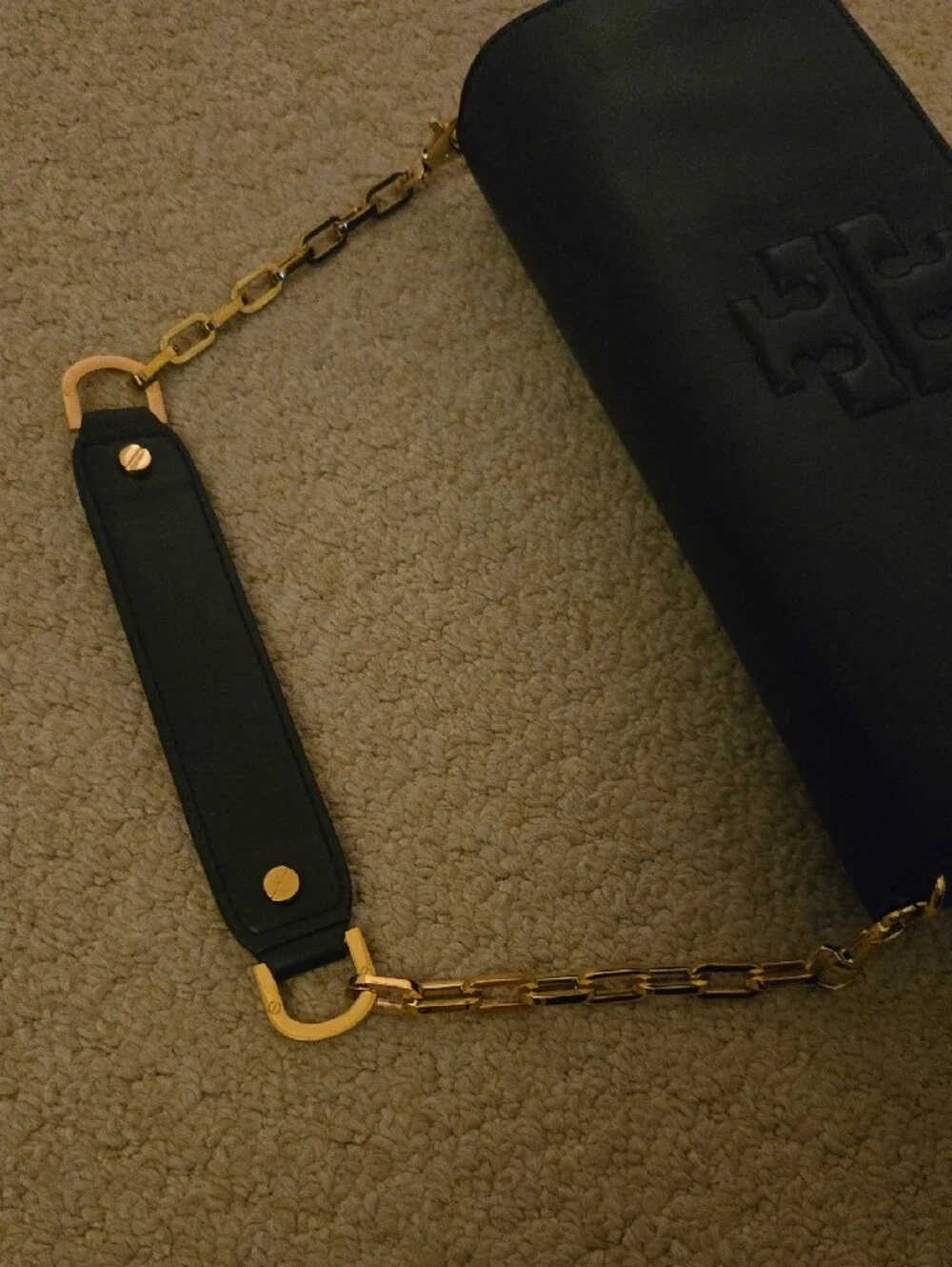 Tory Burch Black Leather Chain-Handle Wristlet Clutch